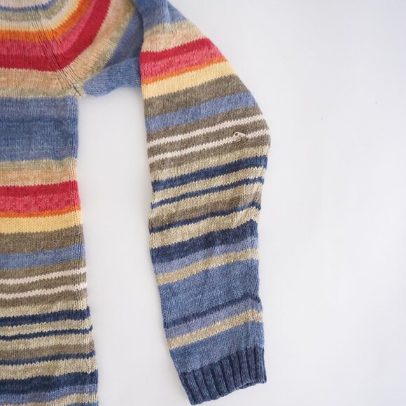 Vintage Mountain Lake Blue Cotton Sweater Striped Knit Grandmacore M - Picture 4 of 9